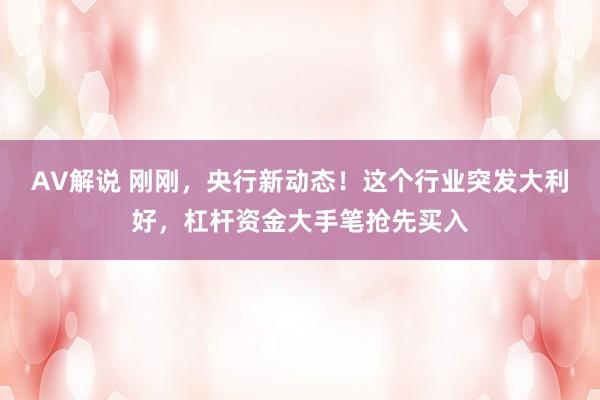 AV解说 刚刚，央行新动态！这个行业突发大利好，杠杆资金大手笔抢先买入